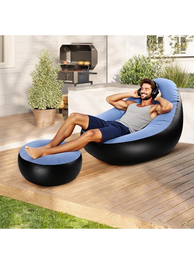 Arabest Inflatable Lounge Chair for Adults, Portable Folding Inflatable Blow Up Couch with Foot Stool, Lazy Flocking Recliner Chair Air Sofa for Indoor Outdoor Travel Camping (No Pump) - Image 5